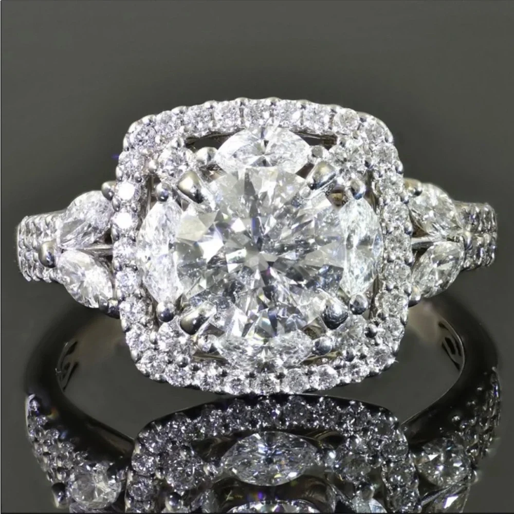 New Luxury 925 Silver square cut Diamond Ring 💍 - Picture 2 of 3